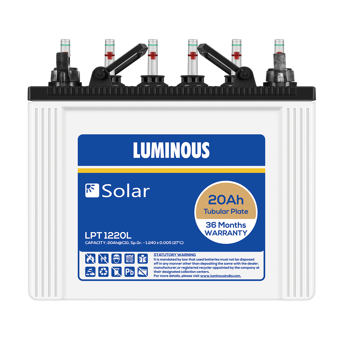 Luminous Solar 20Ah solar battery available at Shree Battery shop near me in Greater Noida